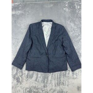 Kensie Rebekah Textured Plaid Blazer Sz XL Navy Blue One Button Sitch Fix Jacket